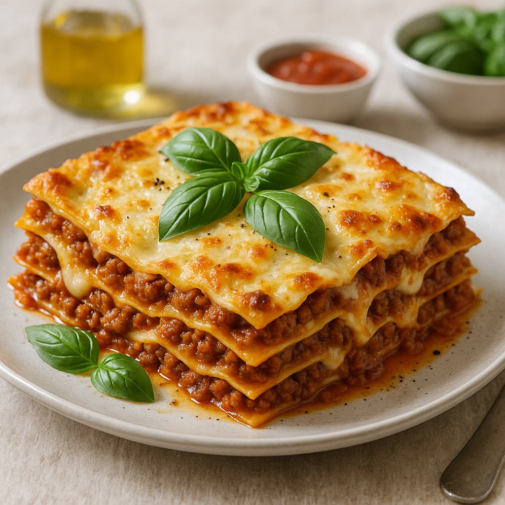 Image de Lasagnes traditionnelles à la viande et basilic
