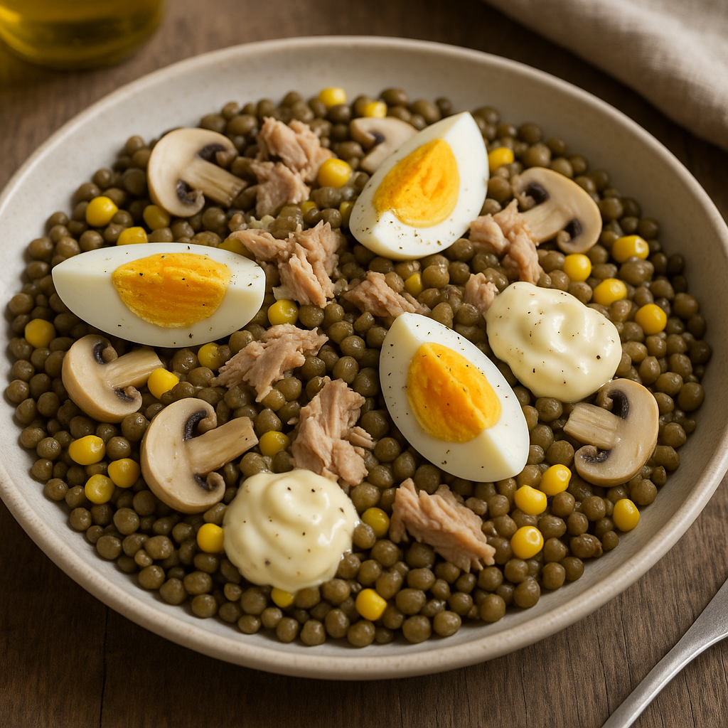 Image de Salade gourmande de lentilles, thon et œufs durs
